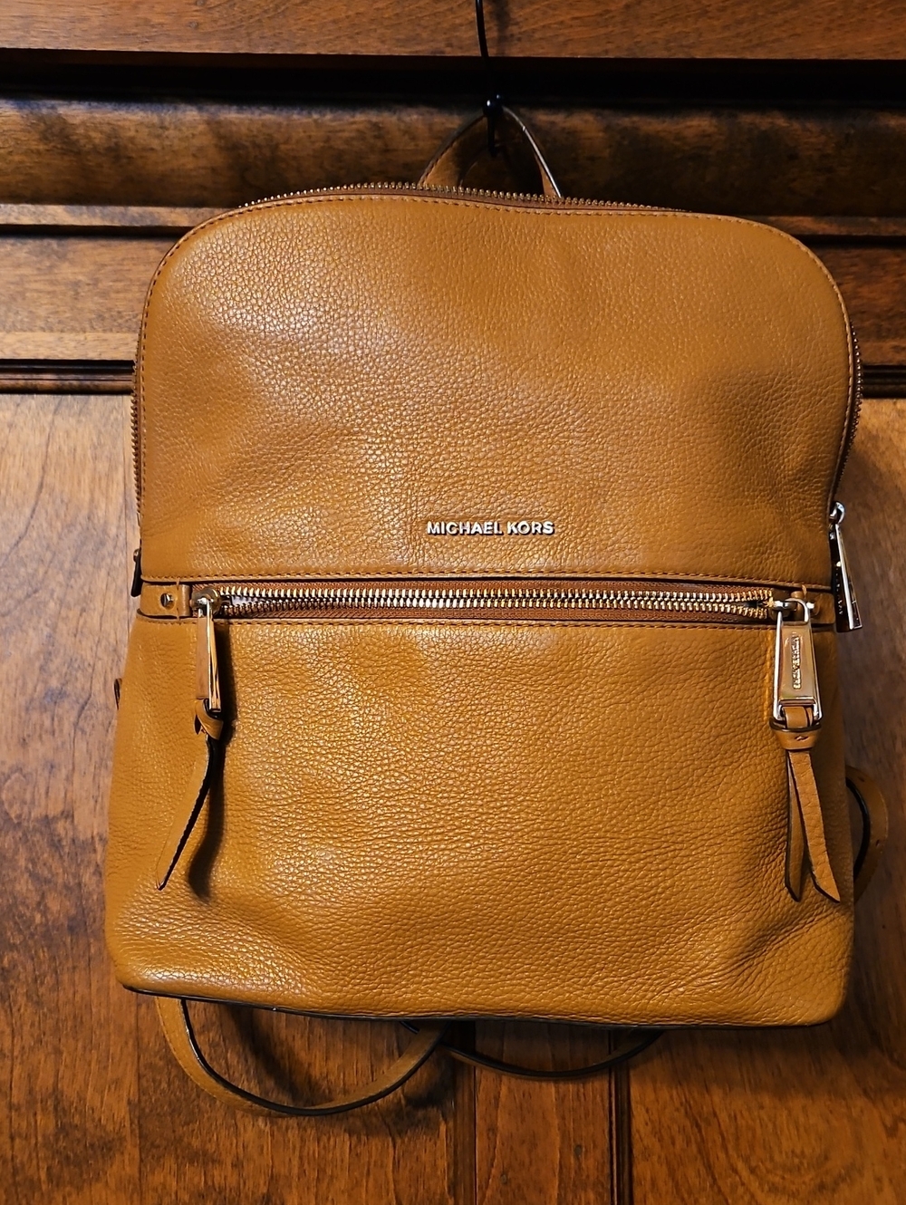 Michael Kors Cognac Pebbled Leather Backpack with Gold Hardware